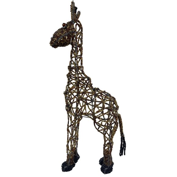 South African Brown Beaded Wire Giraffe Sculpture Handmade African Art Décor - Picture 12 of 12